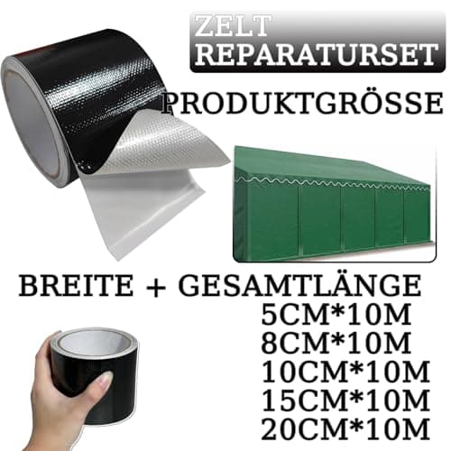 Reparaturset Schwarz für Zelt und Markise - Kleber zur Reparatur von Plane & Schutzplanen (5cm*10m)  
Klebeband Schwarz