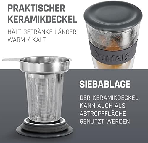 Teebecher mit Sieb 380ml Doppelwandig Taupe