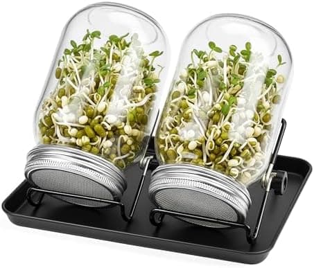 Relaxdays Sprossenglas 2er Set, klar/Schwarz für Sprossenanzucht, ideal für Hobbyanbeter in der Küche
