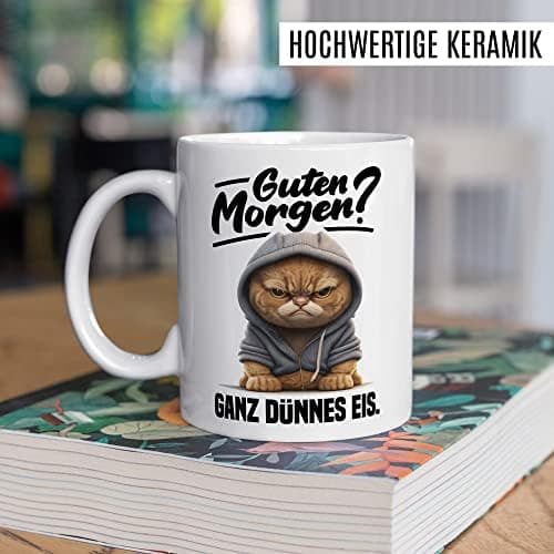 Lustige Katzen-Tasse Morgenmuffel Humor Geschenk für Verschlafene Kaffeebecher (Weiß & Schwarz)  
Geschmackvolle Witze K