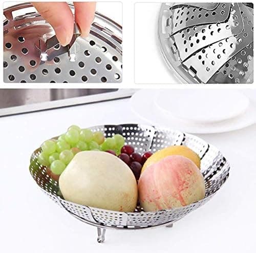 Aomig Dünsteinsatz für Töpfe: Einstellbarer Edelstahl Dampfgarer (14 cm - 23 cm), faltbarer Dämpfeinsatz, optimal für ge