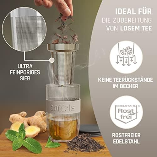 Teebecher mit Sieb 380ml Doppelwandig Taupe