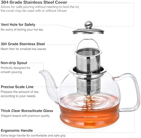 STNTUS 120ml Glaskanne mit Sieb - Ideal für Teeliebhaber im Zuhause und im Büro - Hitzebeständiger Teespender aus Boros