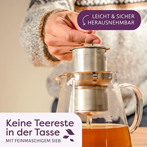 Cosumy Teekanne Glas 1,3 L - Hitzebeständig - Hält lange warm - Spülmaschinenfest