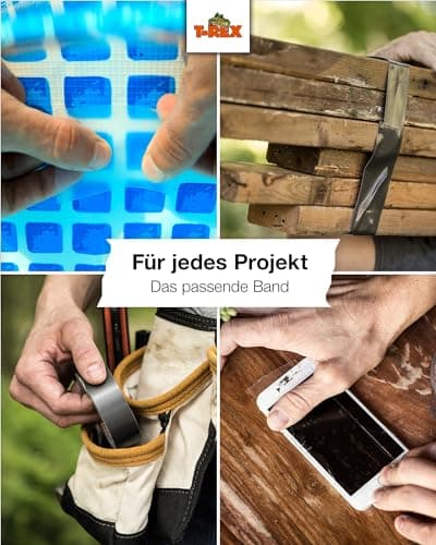 T-Rex Wetterfestes Transparentes Klebeband 48mm x 25m – Extra Stark für Indoor & Outdoor – UV-Fest – Ideal für Markisen-