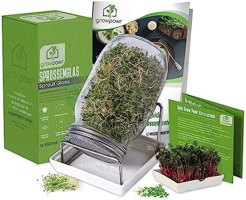 Bio Sprossengläser 950ml | Safe Coating & Keramikschale - Keimfreies Sprossen Ziehen für Anfänger und Fortgeschrittene |