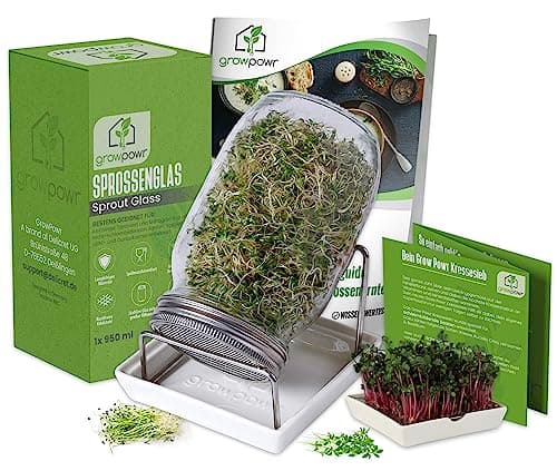 Bio Sprossengläser 950ml | Safe Coating & Keramikschale - Keimfreies Sprossen Ziehen für Anfänger und Fortgeschrittene |
