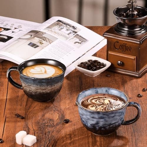 Cappuccino Tassen Set Dickwandig aus Steingut - Porzellan Kaffeetassen set für Männer Geschenke
