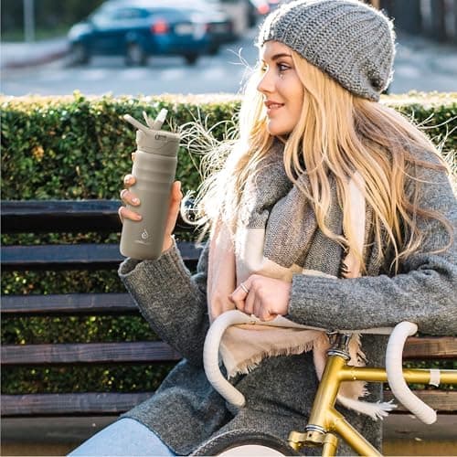 Ideaux Isolierbecher 14oz (420ml) | Doppelwandig | Eign. für Kaffee & Tee - Grün | Auslaufsicher | Reisebef. | Heiß & Ka