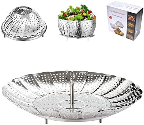 Edelstahl Dampfgarer für Baby-Nahrung, einstellbar Dünsteinsatz faltbarer Körbchen, rostfrei für Spülmaschine (14-23cm)