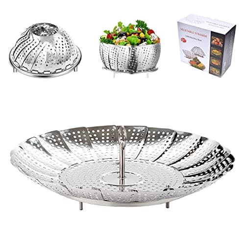 Edelstahl Dampfgarer für Baby-Nahrung, einstellbar Dünsteinsatz faltbarer Körbchen, rostfrei für Spülmaschine (14-23cm)