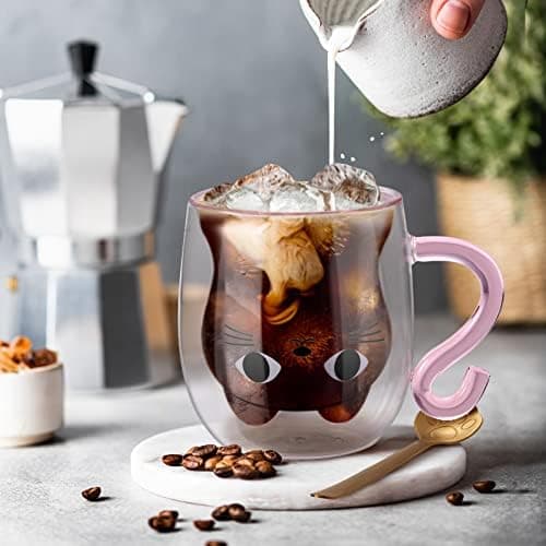 Ecooe Katzen Tasse Süße Doppelwandige Gläser Geburtstag Geschenke für Frauen