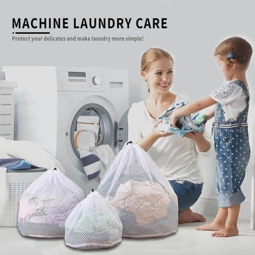 3 Stück Wäschenetz für Waschmaschine - Wäschebeutel 40cm - 60cm, 3 Verschiedene Größen, Kordelstopper, Wiederverwendbar