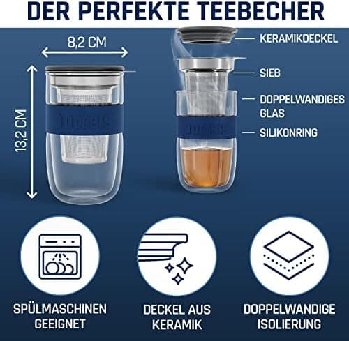 Teebecher mit Sieb 380ml Doppelwandig Taupe