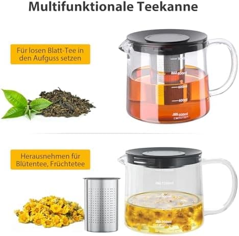 Kaffeekanne Glas-Teekanne 1500 ml mit Kerzenwärmer und Teesieb Geschenkbox