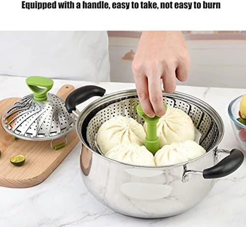 Edelstahl Dampfgarer mit Griff für Küche, Ideal für Gemüse und Meeresfrüchte, 13cm bis 23cm, Faltbar und Einziehbar, Spü