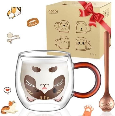 Ecooe Katzen Tasse Süße Doppelwandige Gläser Geburtstag Geschenke für Frauen