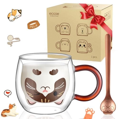 Ecooe Katzen Tasse Süße Doppelwandige Gläser Geburtstag Geschenke für Frauen