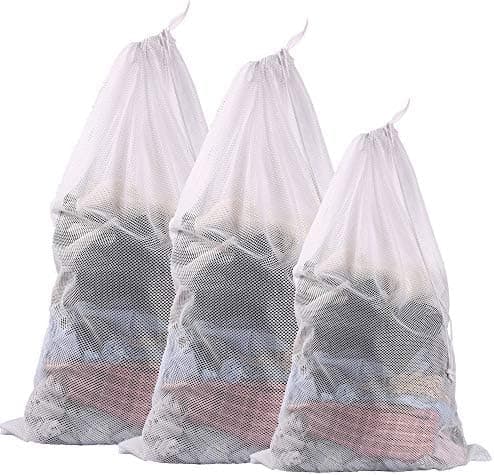 Eono 3 Set robusten Mesh Wäschesack für College-Studenten und Wohnungsbewohner - Super groß und 1 groß mit Kordelzug Ver