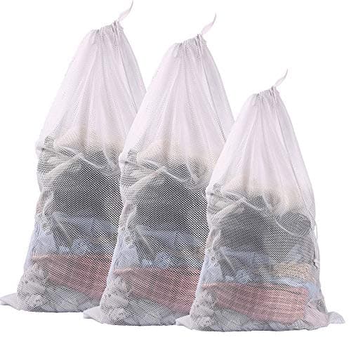 Eono 3 Set robusten Mesh Wäschesack für College-Studenten und Wohnungsbewohner - Super groß und 1 groß mit Kordelzug Ver