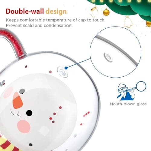 Ecooe Weihnachtstasse Doppelwandige Kaffeegläser 240ml Geschenke für Frauen & Männer