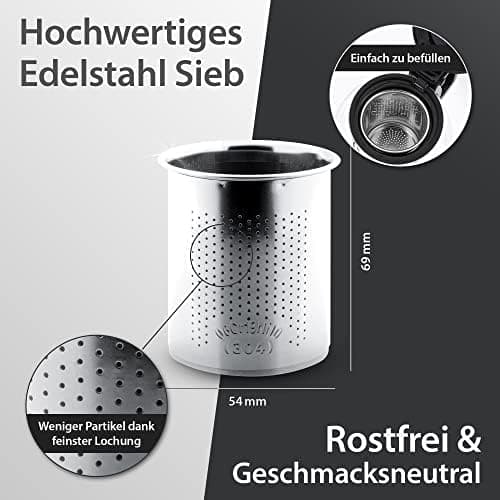 T24 Glas Teekanne mit Hitzebeständigem Edelstahl Filter für Losen Tee - 1250ml - Überhitzungsschutz und Siebeingebaust