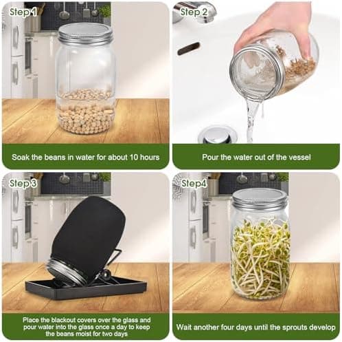 2er-Pack Keimglas Sojasprossen, 1000-ml-Keimglas mit 2 verstellbaren Ständern, Samenkeimgläser
