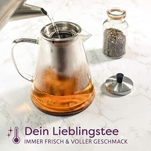 Cosumy Teekanne Glas 1,3 L - Hitzebeständig - Hält lange warm - Spülmaschinenfest