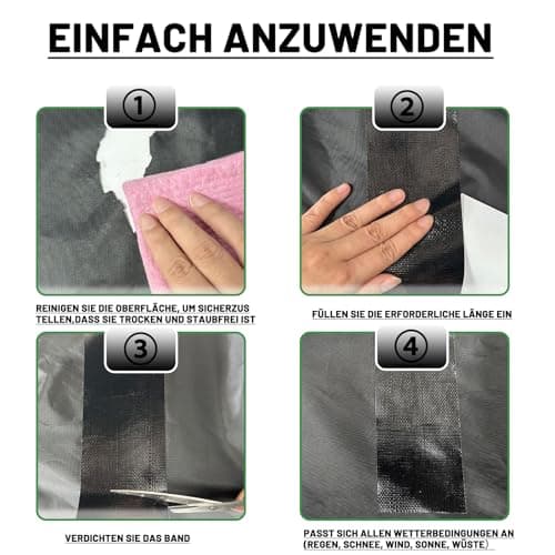 Reparaturset Schwarz für Zelt und Markise - Kleber zur Reparatur von Plane & Schutzplanen (5cm*10m)  
Klebeband Schwarz