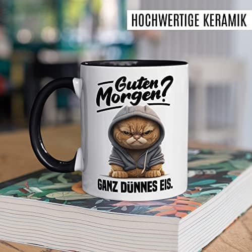 Lustige Katzen-Tasse Morgenmuffel Humor Geschenk für Verschlafene Kaffeebecher (Weiß & Schwarz)  
Geschmackvolle Witze K