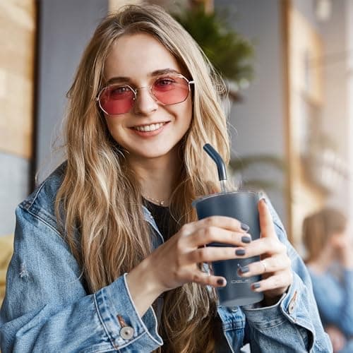 Ideaux Isolierbecher 14oz (420ml) | Doppelwandig | Eign. für Kaffee & Tee - Grün | Auslaufsicher | Reisebef. | Heiß & Ka