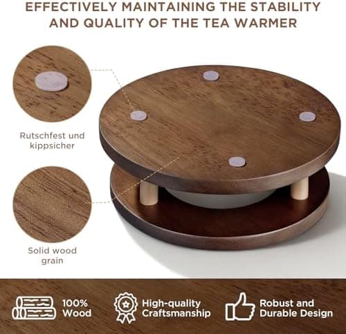 Holz Stövchen für Teekanne - Handgefertigter Eichenteewärmer für Warmhalte bei Tee, Kaffee und Milch
|Ecooe Holz Stövche
