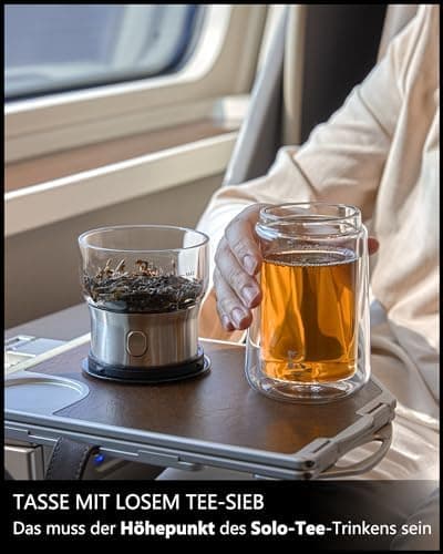 ZENS Modern Teekanne Glas mit Sieb für Teeliebhaber in Portable Tea Maker mit Isolierbecher