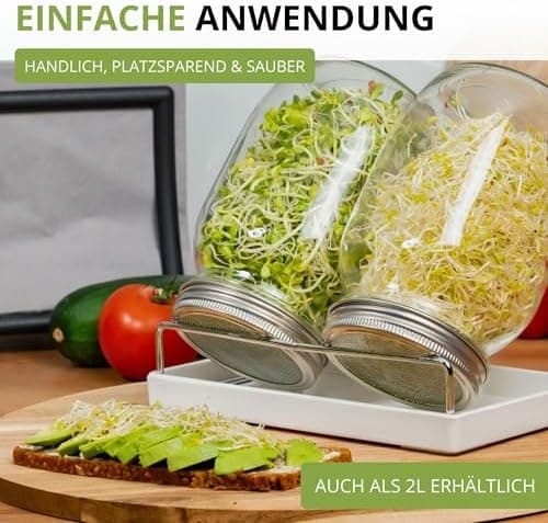 Westmark Sprossenglas Keimglas Set 2 STK - Edelstahl-Sieb & Abtropf - Für Sprossen & Microgreens - 950 ml