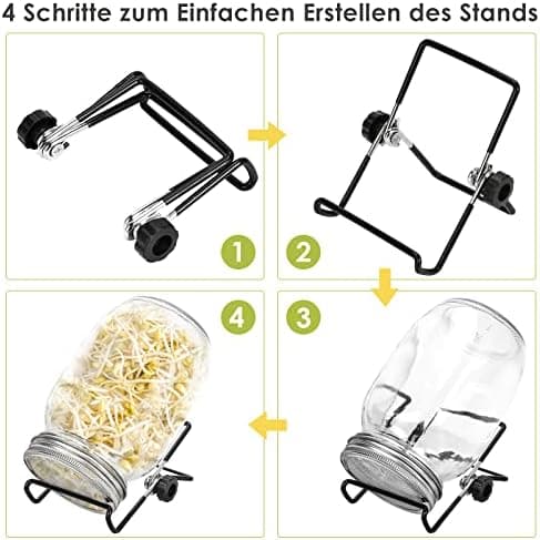 Keimglas Sprossenglas 2er Set 950ML Weiß Einsatzbereich Kresse Alfalfa Brokkoli Mungobohnen 2 Einstellbare Halterung Dri