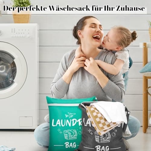 2 Stück Dunkelgrau+Grün wasserdichte Reise Wäschesack 38*48cm Faltbar Füllung/downloadsicher Schmutzwäschebeutel für Rei