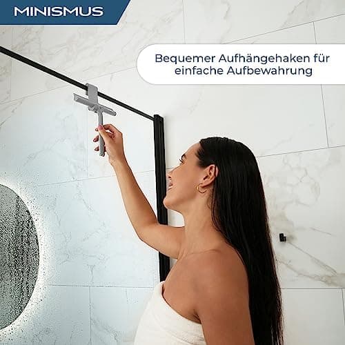 Minismus Silikon Duschabzieher Schwarz 28cm - Makellose Oberflächen, Kein Bohren erforderlich, Glas & FensterHalterung i