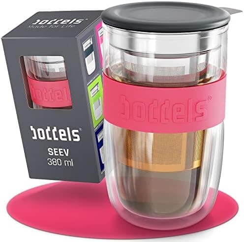 Teebecher mit Sieb 380ml Doppelwandig Taupe
