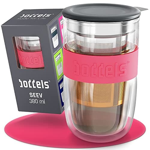 Teebecher mit Sieb 380ml Doppelwandig Taupe