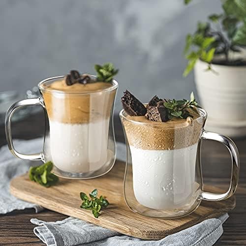 Ecooe Doppelwandige Kaffeetassen Glas 2er Set für Cappuccino und Tee Borosilikatglas