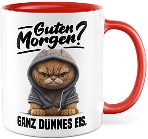 Lustige Katzen-Tasse Morgenmuffel Humor Geschenk für Verschlafene Kaffeebecher (Weiß & Schwarz)  
Geschmackvolle Witze K
