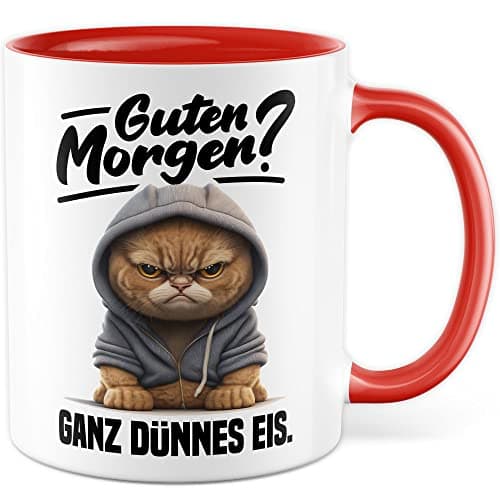 Lustige Katzen-Tasse Morgenmuffel Humor Geschenk für Verschlafene Kaffeebecher (Weiß & Schwarz)  
Geschmackvolle Witze K