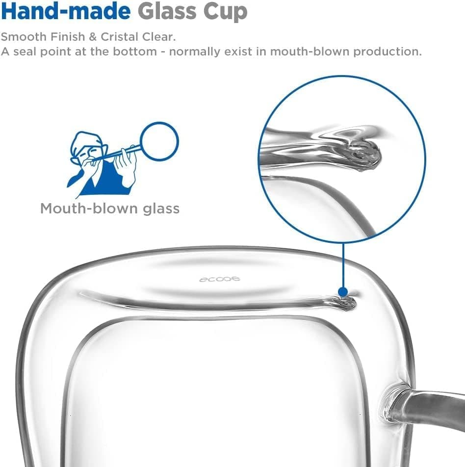 Ecooe Doppelwandige Kaffeetassen Glas 2er Set für Cappuccino und Tee Borosilikatglas