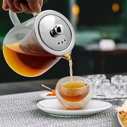 Teekanne Glas mit Siebeinsatz 450ml klar Hitzebeständig für Schwarzen Tee