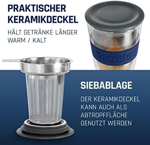 Teebecher mit Sieb 380ml Doppelwandig Taupe
