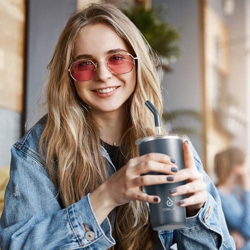 Ideaux Isolierbecher 14oz (420ml) | Doppelwandig | Eign. für Kaffee & Tee - Grün | Auslaufsicher | Reisebef. | Heiß & Ka