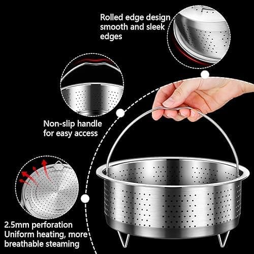 Edelstahl Dampfkorb Topf Einsatz für Dünsten und Garen Dampfeinsatz mit Griff Topf für Gemüse und Früchte (Rund 22cm)