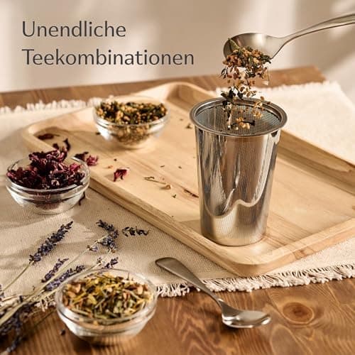 Cosumy Teetasse mit Deckel und Sieb - Ideal für Teebegeisterte - Feinmaschiger Filter & Großes Volumen 400ml - Borosilik
