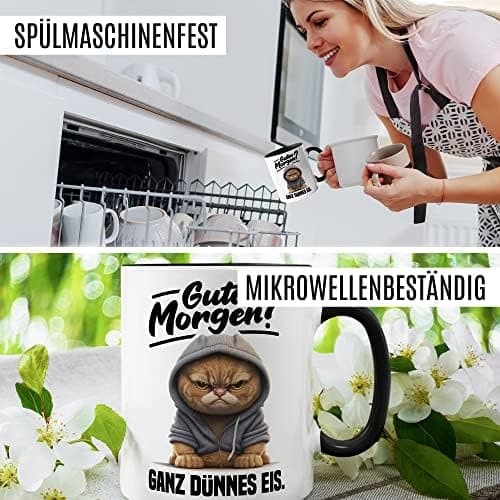 Lustige Katzen-Tasse Morgenmuffel Humor Geschenk für Verschlafene Kaffeebecher (Weiß & Schwarz)  
Geschmackvolle Witze K