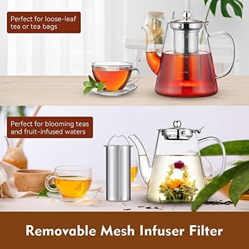 Zpose 1200ml Hitzebeständige Teekanne mit Edelstahl Filter und Sieb für cada Tee